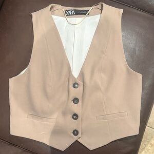 Zara Tan Vest with Black Buttons